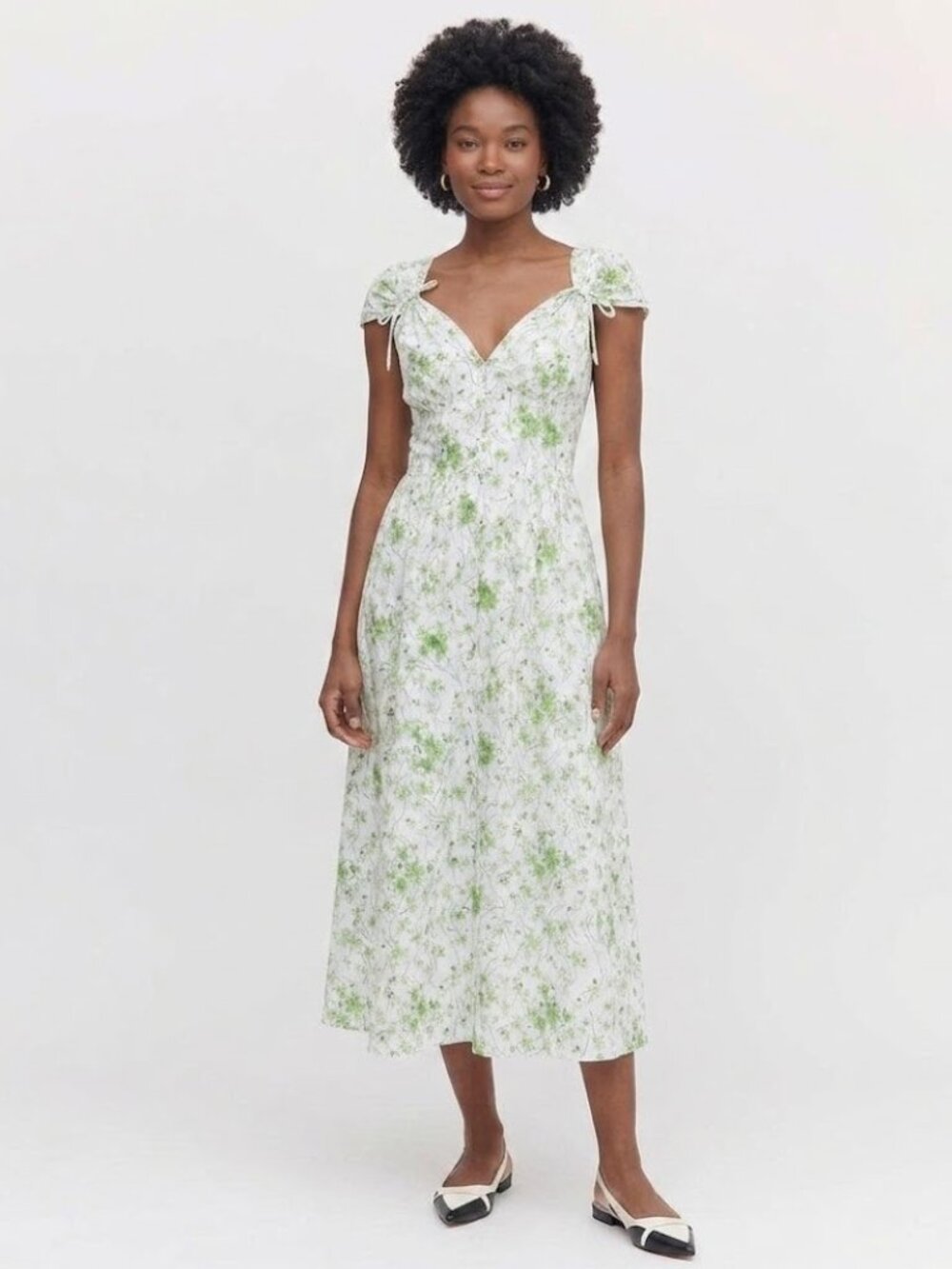 NWT Hill House Lucille Midi in Sweet Peas Floral Cotton Shirt Dress XS